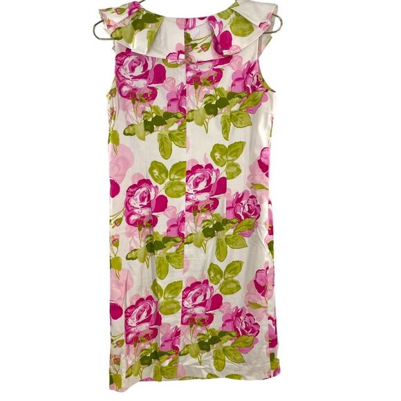 Sara Campbell Ruffled Collar Sheath Dress Size 8 Pink Garden Print Knee Length - Picture 5 of 8